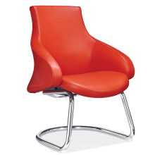 Colourful Cow Leather Type Reception Chair with Fixed Chromed Metal Base